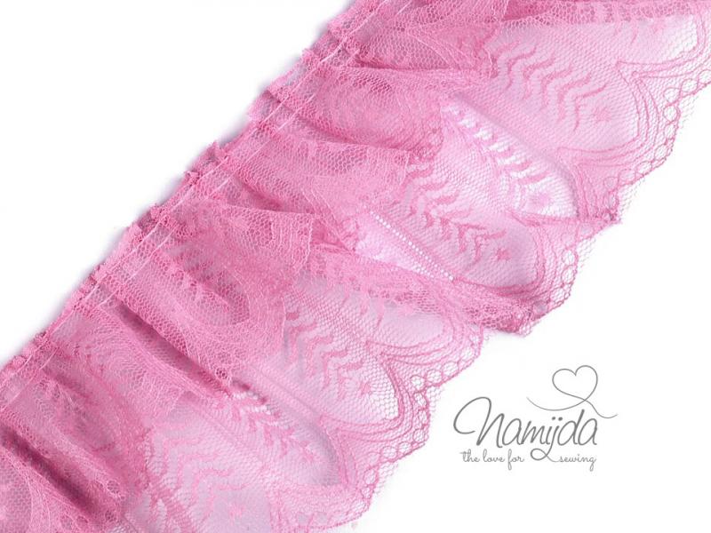 ♥1 Mtr. Spitze gerüscht - ANTIK RoSA - 8cm - doppelte Falten ♥