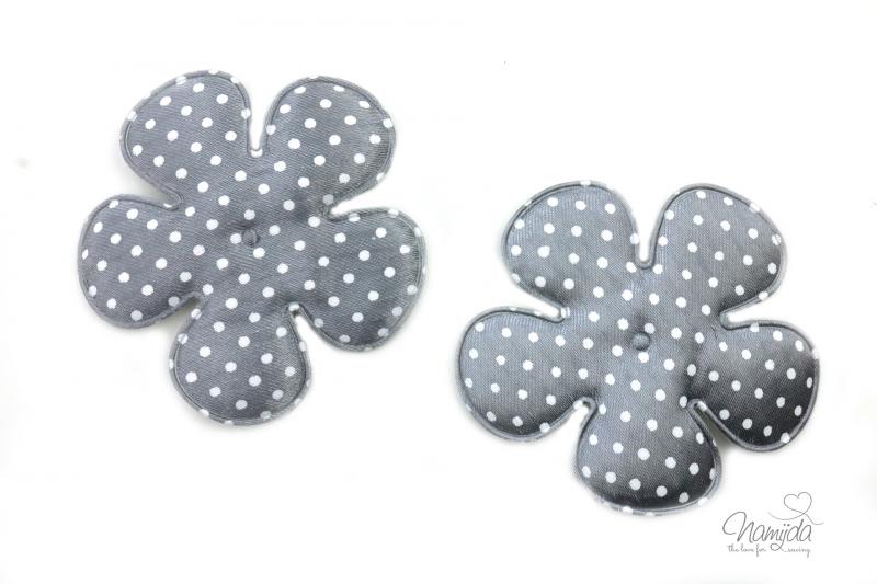 2 Stck. ♥Blumen Applikationen - 6,5cm - gepunktet - GRAU ♥