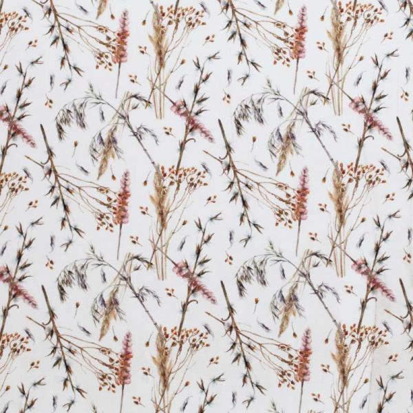 0,5 MTR.  AQUARELL HERBSTBLuMEN TAUPE - BAUMWoLL POPELINE