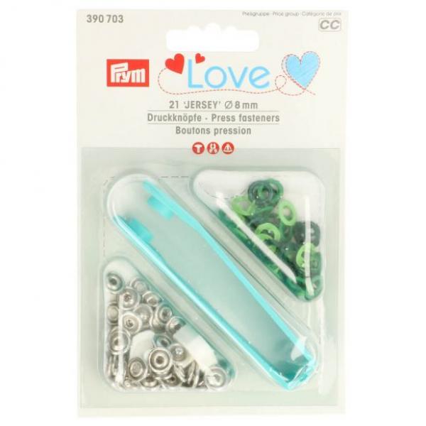 1 Packung - 21 PRYM LoVE  JERSEY Druckknöpfe - 8mm - grün/hellgrün 390703