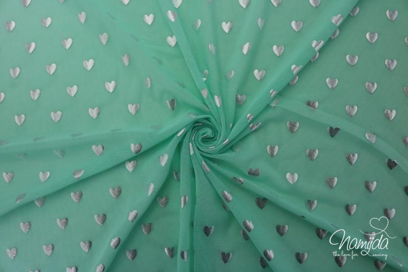 0,5 MTR. ♥ Herzchen Tüll Mint  *Super weich* ♥