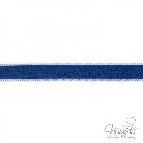 1 MTR. ♥Jeans Band mit heller Spitze - Blau 25mm ♥