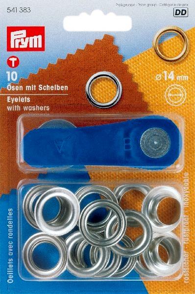 10 PRYM Ösen mit Scheiben - EYELETS - 14mm - Silber 541383