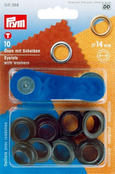 10 PRYM Ösen mit Scheiben - EYELETS - 14mm - Schwarz