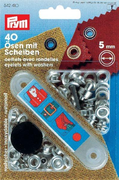 40 PRYM Ösen mit Scheiben - EYELETS - 5mm - Silber