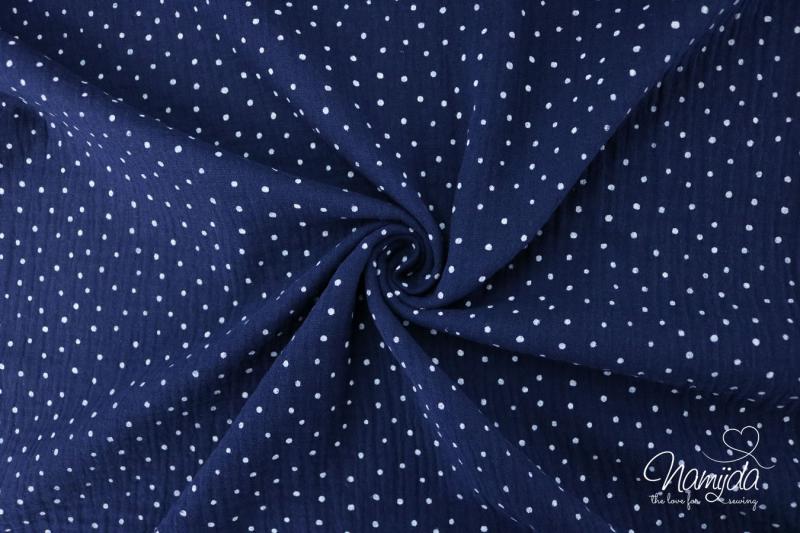 0,5 MTR. ♥ PüNKTCHEN DouBLE GAUZE - NAVY/WeiSS - Baumwollstoff ♥