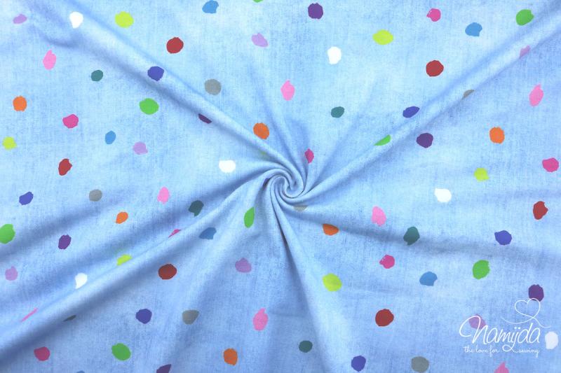 0,5 MTR. DENIM JEANS JERSEY DoTS - HELLBLAU