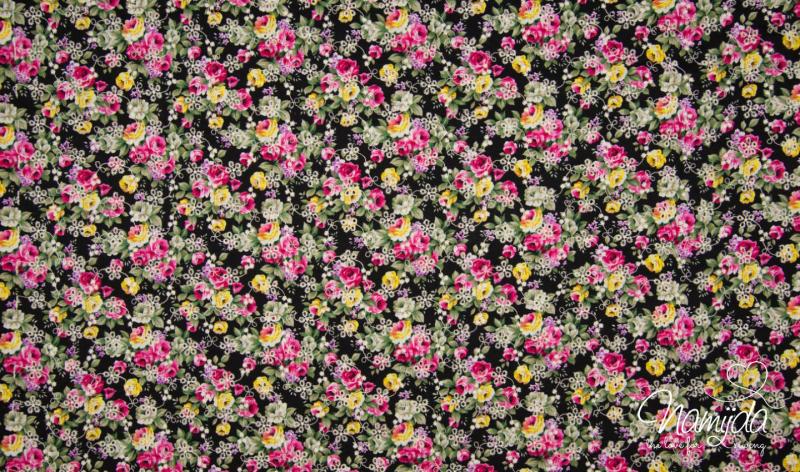 0,5 MTR. ♥ LOCHSTICKERREI RoSES SCHWARZ - BAUMWOLLE