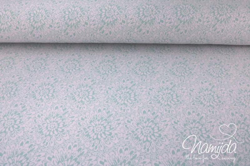 0,5 MTR.  JACQUARD STRICK FLOWER MEADOW  MINT/ROSE - BAUMWOLLSTRICK