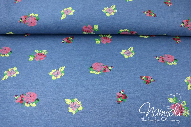 0,5 MTR. WATERCoLouR FLOWERS - JEANS SWEAT ♥