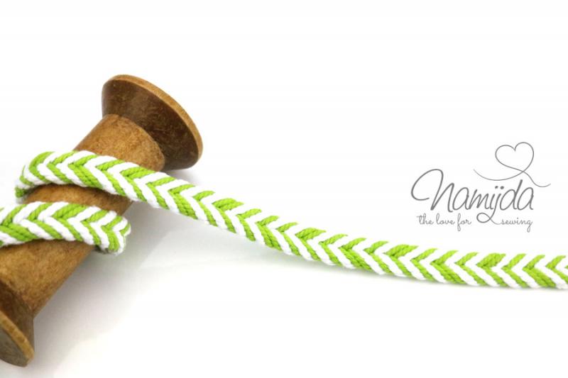 1 MTR. ♥ FLECHT KORDEL LIME/WeiSS - 10mm ♥