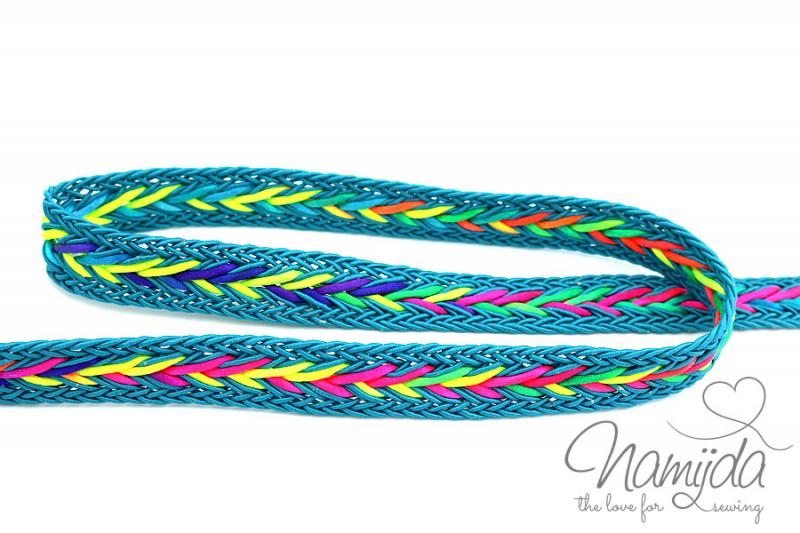 1 MTR. ♥ MuLTICOLOUR ZOPFMuSTER BAND - PETROL - 20mm ♥