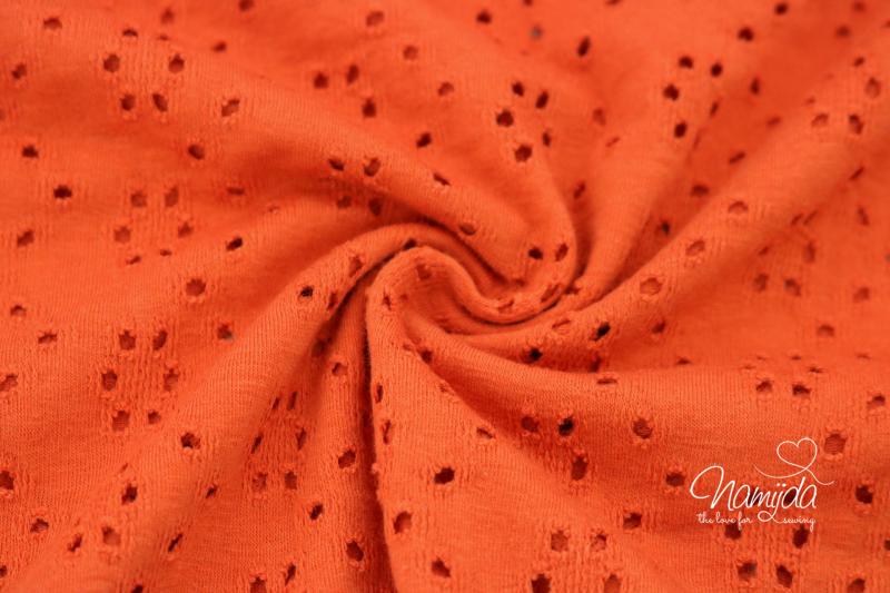 0,5 MTR. ♥ BAUMWOLLJERSEY LOCHSTICKEREI ROST/ORANGE ♥