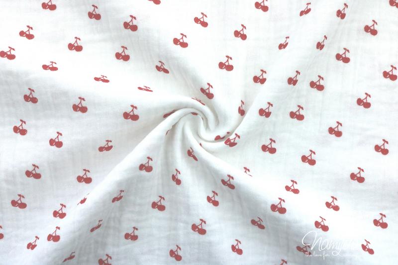 0,5 MTR. ♥ Sweet Cherry  MuSSELIN - WeiSS- DouBLE GAUZE ♥