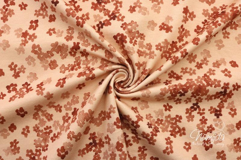 0,5 MTR.  ENGLISH BloSSOMS JERSEY CREME BRAUN