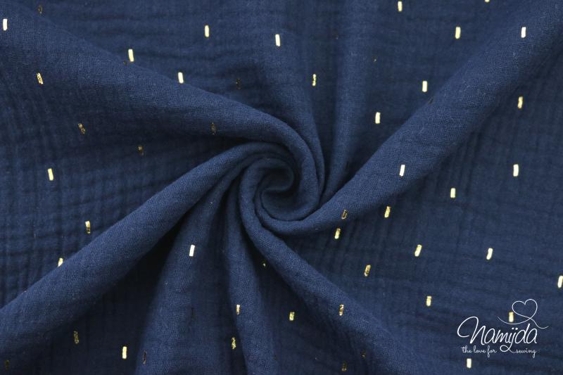 0,5 MTR. ♥ LiTTLE GOLDEN STRiPES  MuSSELIN - NAVY - DouBLE GAUZE ♥