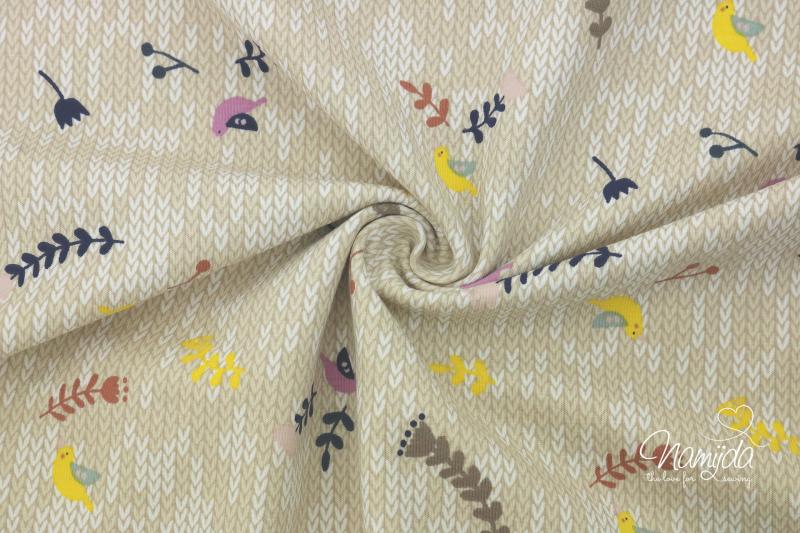 0,5 MTR.  LITTLE BIRDS STRICK OPTIK - CREME - JERSEY