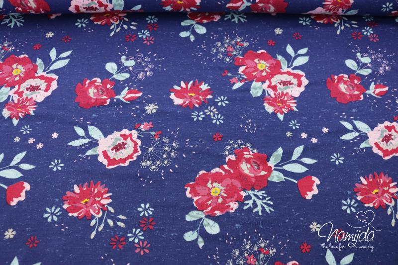 0,5 MTR.  ROSES FLOWERS NAVY - JERSEY