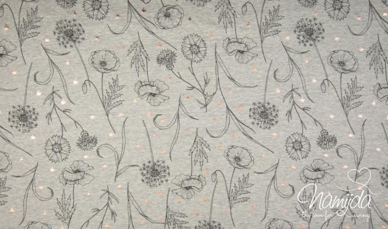 0,5 MTR. FLOWERS STARS SoMMERSWEAT - GRAU ♥