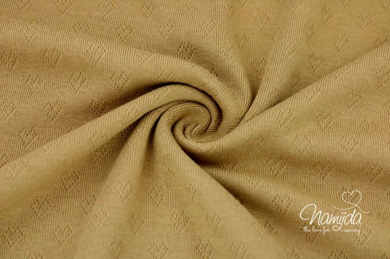 0,5 MTR. ♥ BAUMWOLLJERSEY POINTOILLE HERZSTICKEREI TAUPE ♥