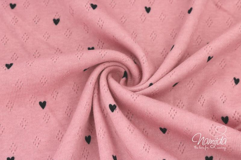 0,5 MTR. ♥ BAUMWOLLJERSEY POINTOILLE  Lochstickerrei ROSA Herz ♥