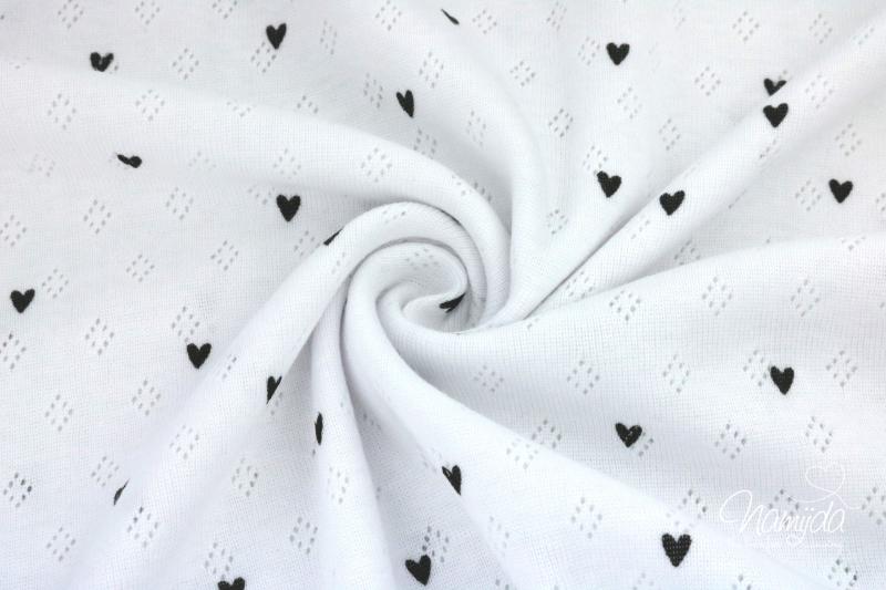 0,5 MTR. ♥ BAUMWOLLJERSEY POINTOILLE  Lochstickerrei WEISS Herz ♥