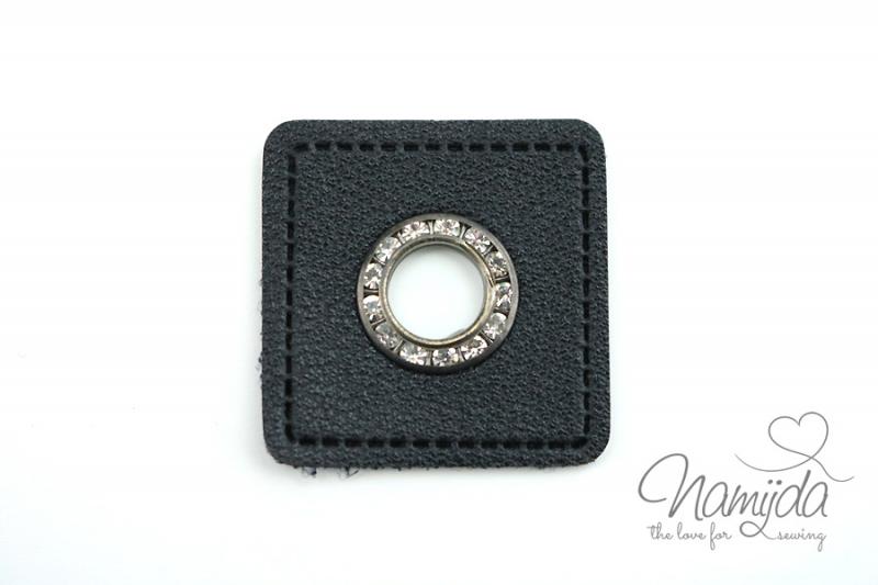 1 STÜCK STRASS KuNSTLEDER ÖSEN Patch SCHWARZ - Nickel - 8mm