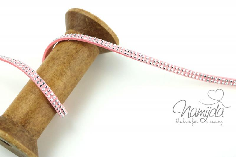 1Mtr. ♥ Kunstleder Wildlederband RoSA - mit silbernen Dots ♥