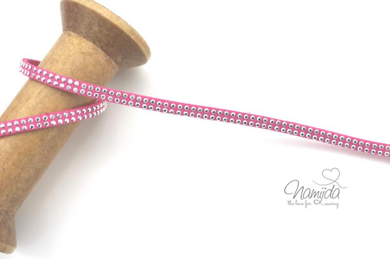 1Mtr. ♥ Kunstleder Wildlederband PINK- mit silbernen Dots ♥