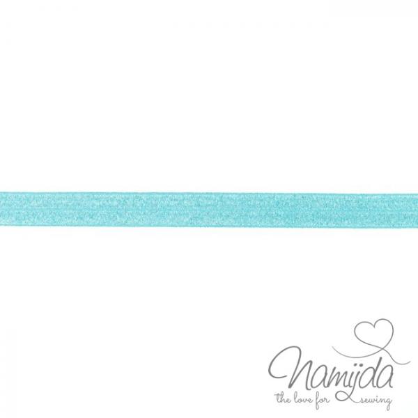 1 MTR. ♥ XL Elastisches Einfassband - GLITTER Aqua - Falzgummi 20mm ♥