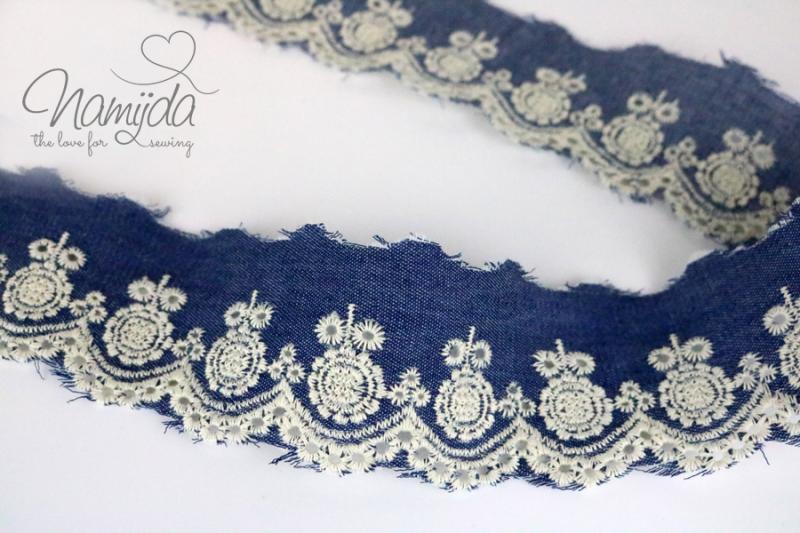 ♥1 Mtr. CHAMBRAY Wäschespitze ♥ JEANSBLAU 4,5 cm ♥