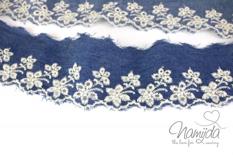 ♥1 Mtr. CHAMBRAY Wäschespitze ♥ JEANSBLau - 6,5cm ♥