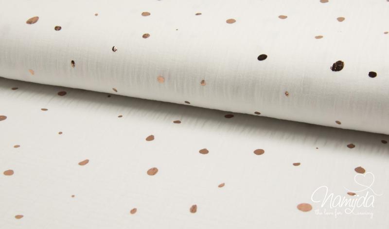 0,5 MTR. ♥ FOIL GOLDEN DOTS/PüNKTCHEN NATUR MUSSELIN ♥