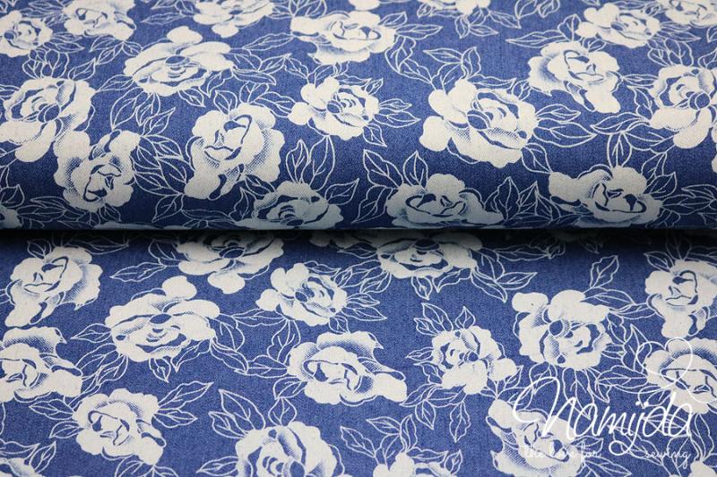 0,5 MTR. ROSES CHAMBRAY JEANS - JEANSBLAU - ELASTISCH