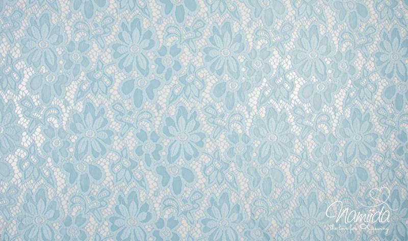 0,5 MTR. ♥ Elastische Spitze SoMMERBLUMEN - ANTIK BLau - Spitzenstoff ♥