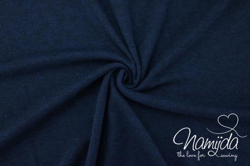 0,5 MTR. ♥ BAUMWOLLJERSEY POINTOILLE Lochstickerrei NAVY MELIERT ♥