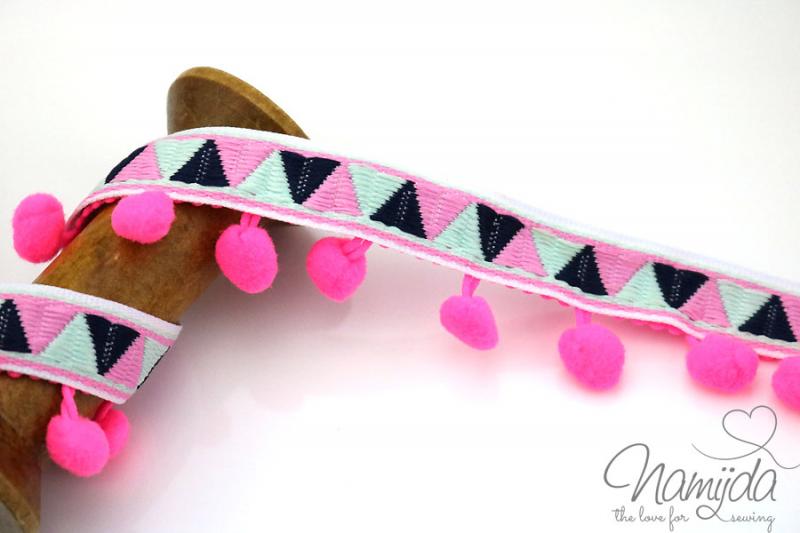 1 MTR. ♥ INCABAND POMPOM Bommelborte - PINK - 32mm ♥