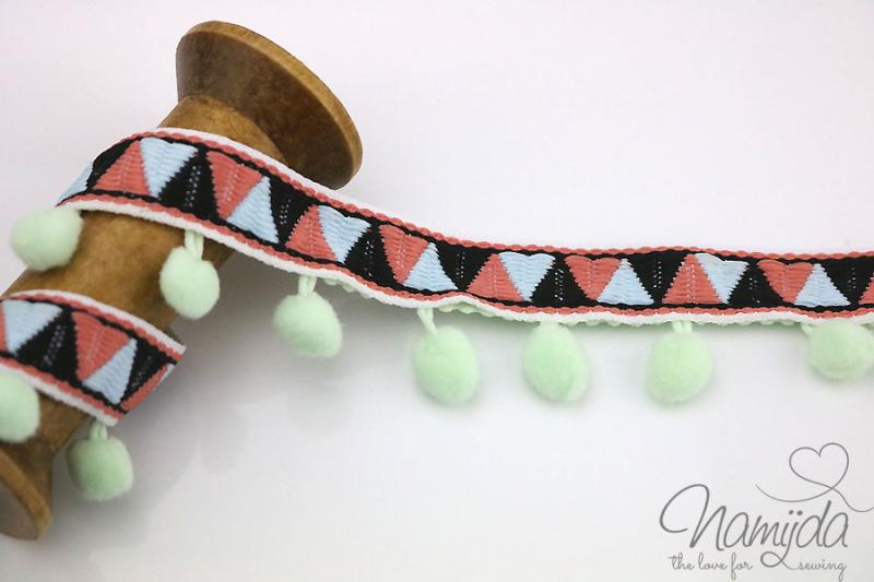 1 MTR. ♥ INCABAND POMPOM Bommelborte - MINT - 32mm ♥