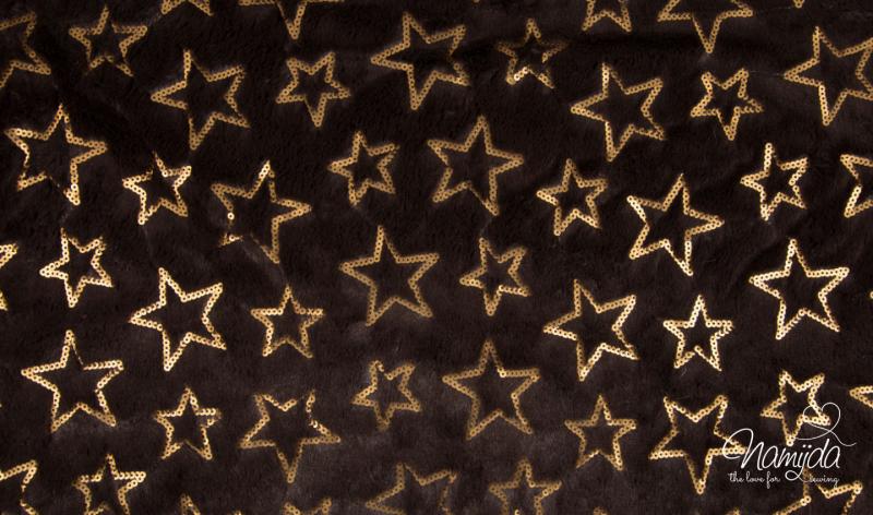 0,50 MTR. ♥ KUSCHLIGES FELLIMITAT PAILETTEN STARS ♥ BRAUN/GoLD