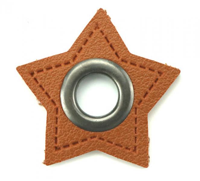 1 STÜCK STERN KuNSTLEDER ÖSEN Patch BRAUN  - 11mm NICKEL