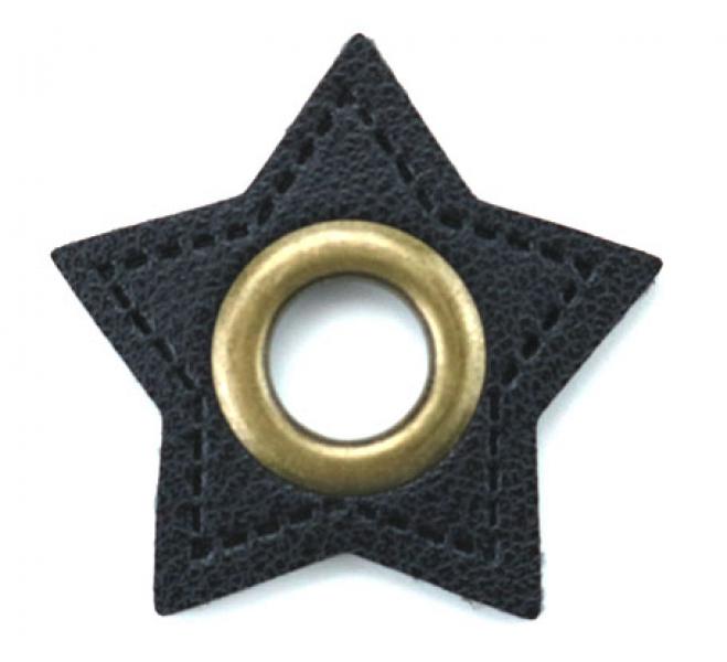 1 STÜCK STERN KuNSTLEDER ÖSEN Patch SCHWARZ  - 8mm - BRONZE