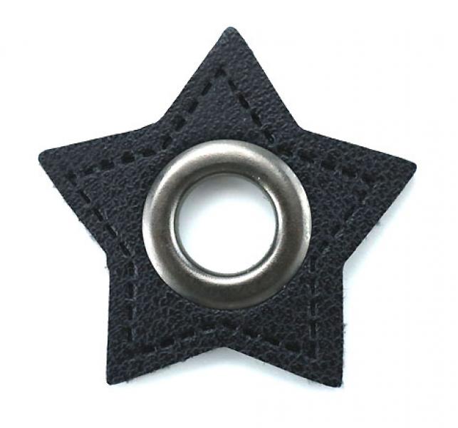 1 STÜCK STERN KuNSTLEDER ÖSEN Patch SCHWARZ  - 11mm - NICKEL