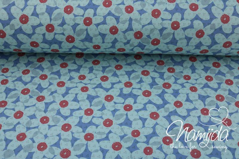 0,5 MTR. ♥ SOFTSHELL LOVELY FLOWERS - BLAU ♥