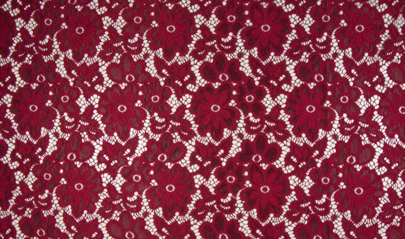 0,50 MTR.♥ Elastische Spitze SoMMERBLUMEN - BORDEAUX - Spitzenstoff ♥