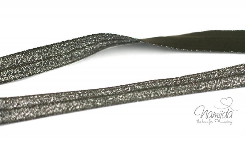 1 MTR. ♥ Elastisches Einfassband - GLITTER - Braun - Falzgummi ♥