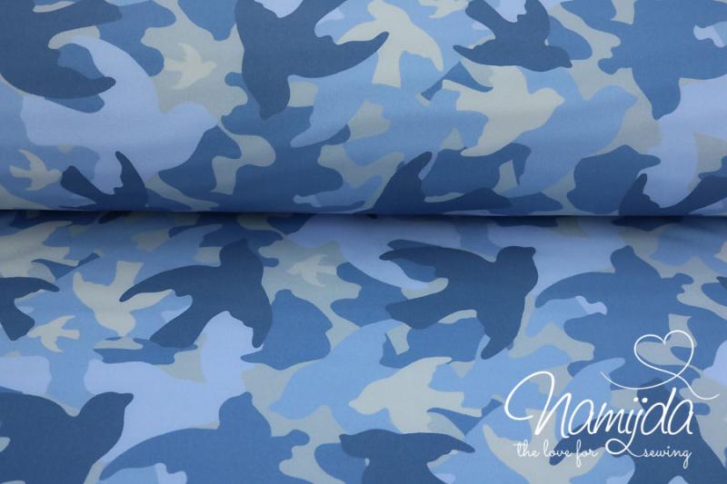 0,5 MTR. ♥ SOFTSHELL CAMOUFLAGE VÖGEL - BLAU ♥