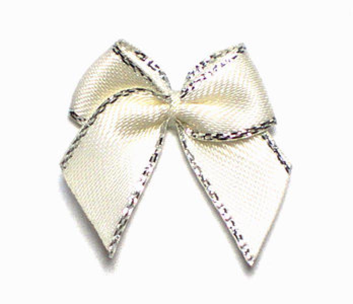 5 ♥ SATIN Schleifchen CREME - SiLBER GLITZERRAND  ♥