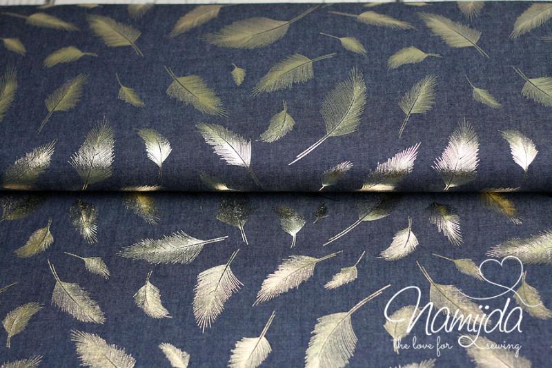 0,5 MTR. JEANS METALLIC FEATHERS - DuNKELBLau