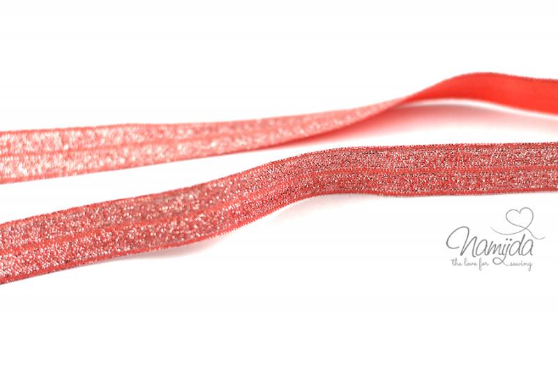 1 MTR. ♥ Elastisches Einfassband - GLITTER ROSA - Falzgummi ♥