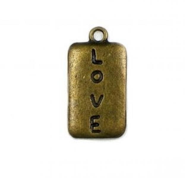 1 Stück - LOVE Anhänger  - ANTIK GoLD - 25x13mm